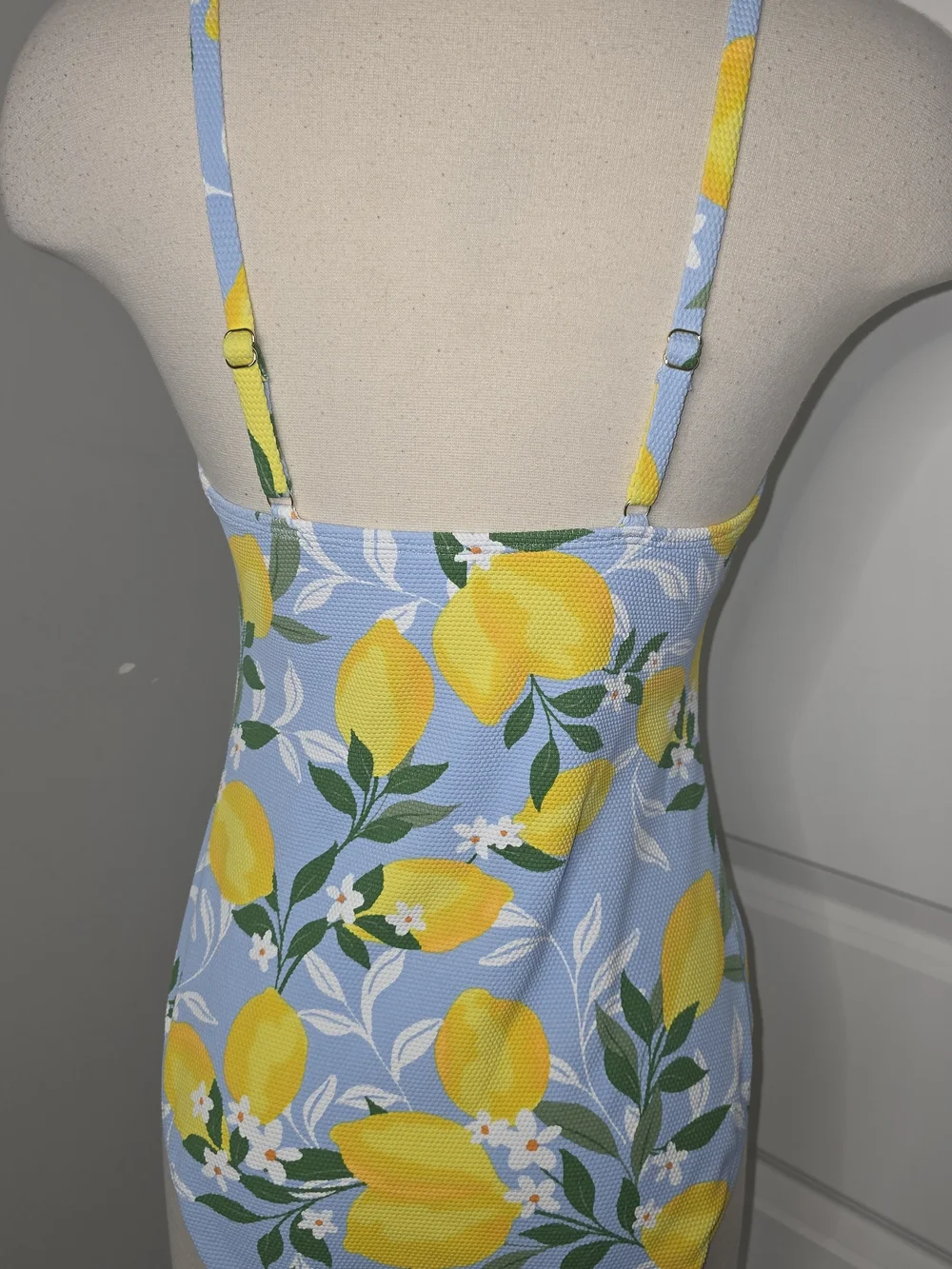 Time and Tru Lemon Print One-Piece Swimsuit Yellow Light Blue Sz L (12-14)